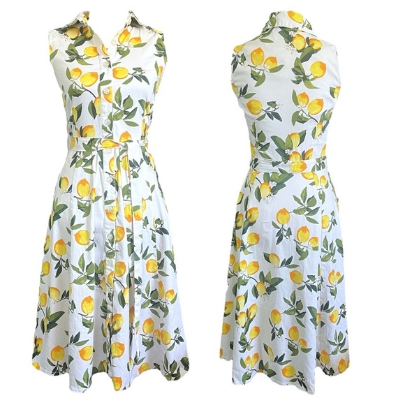 Chetta B 1950s Inspired Lemon Print Button Down Dress sz 6 - Picture 12 of 13
